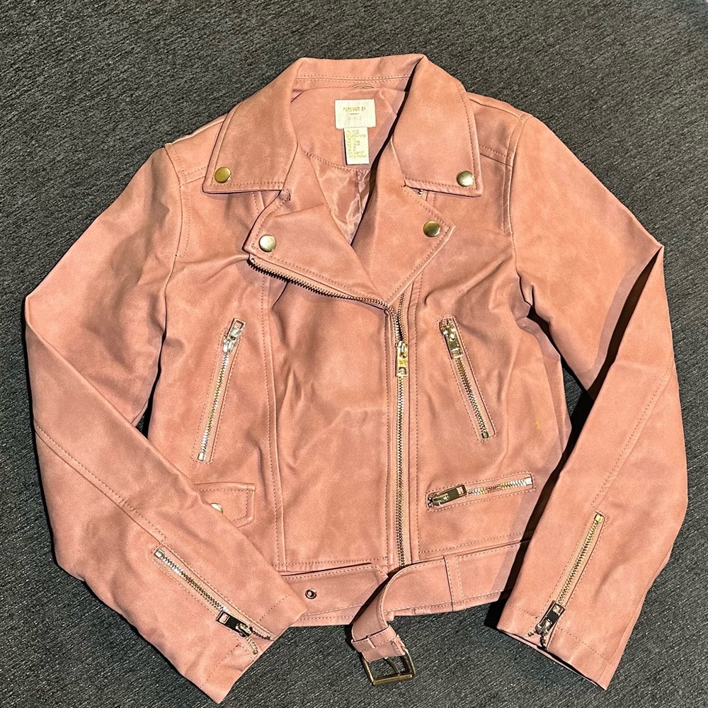Forever 21 Blush pink girls size 9/10 faux leather Moto jacket